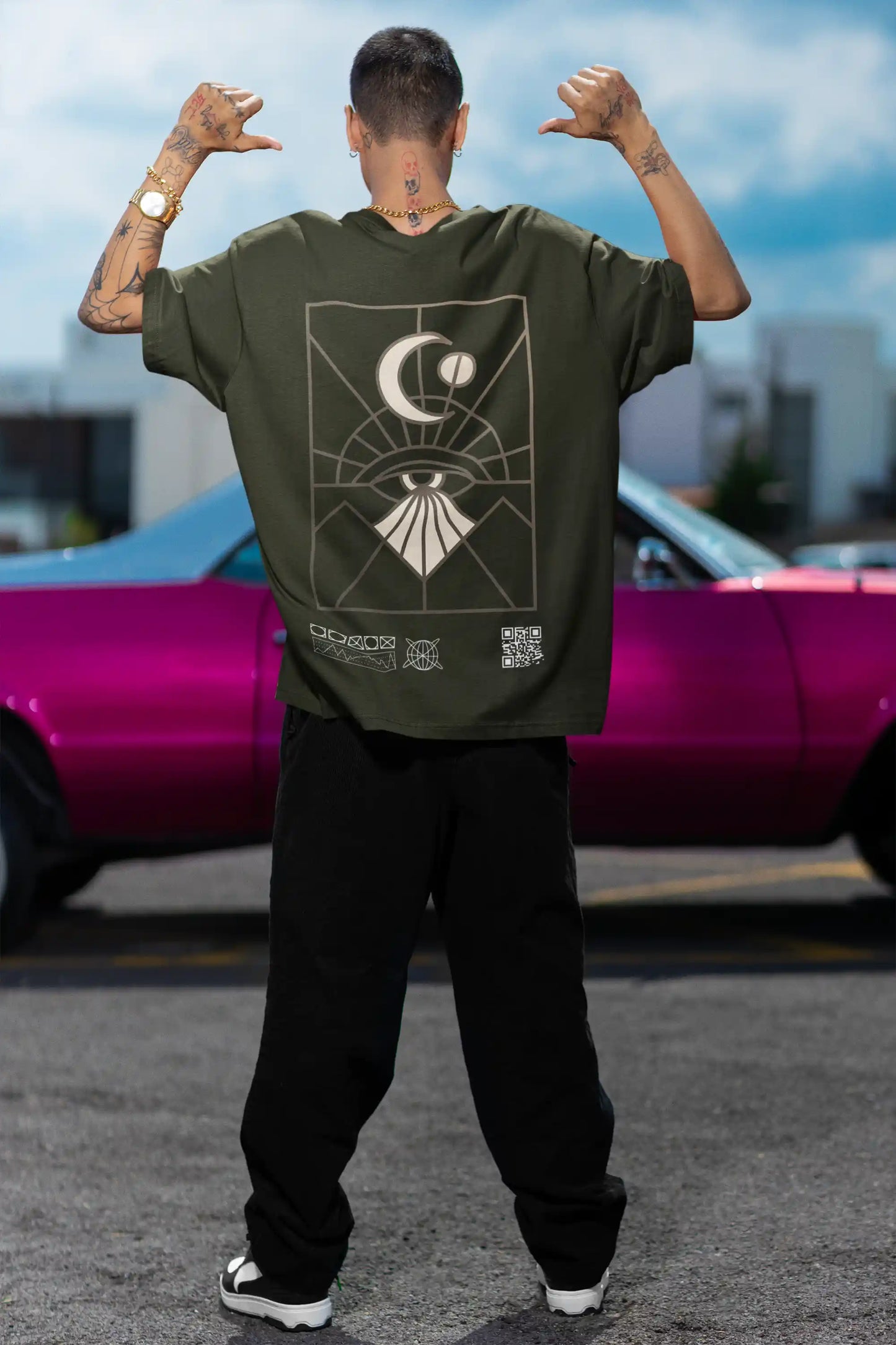 Celestial Vision Olive AR Oversized T-shirt