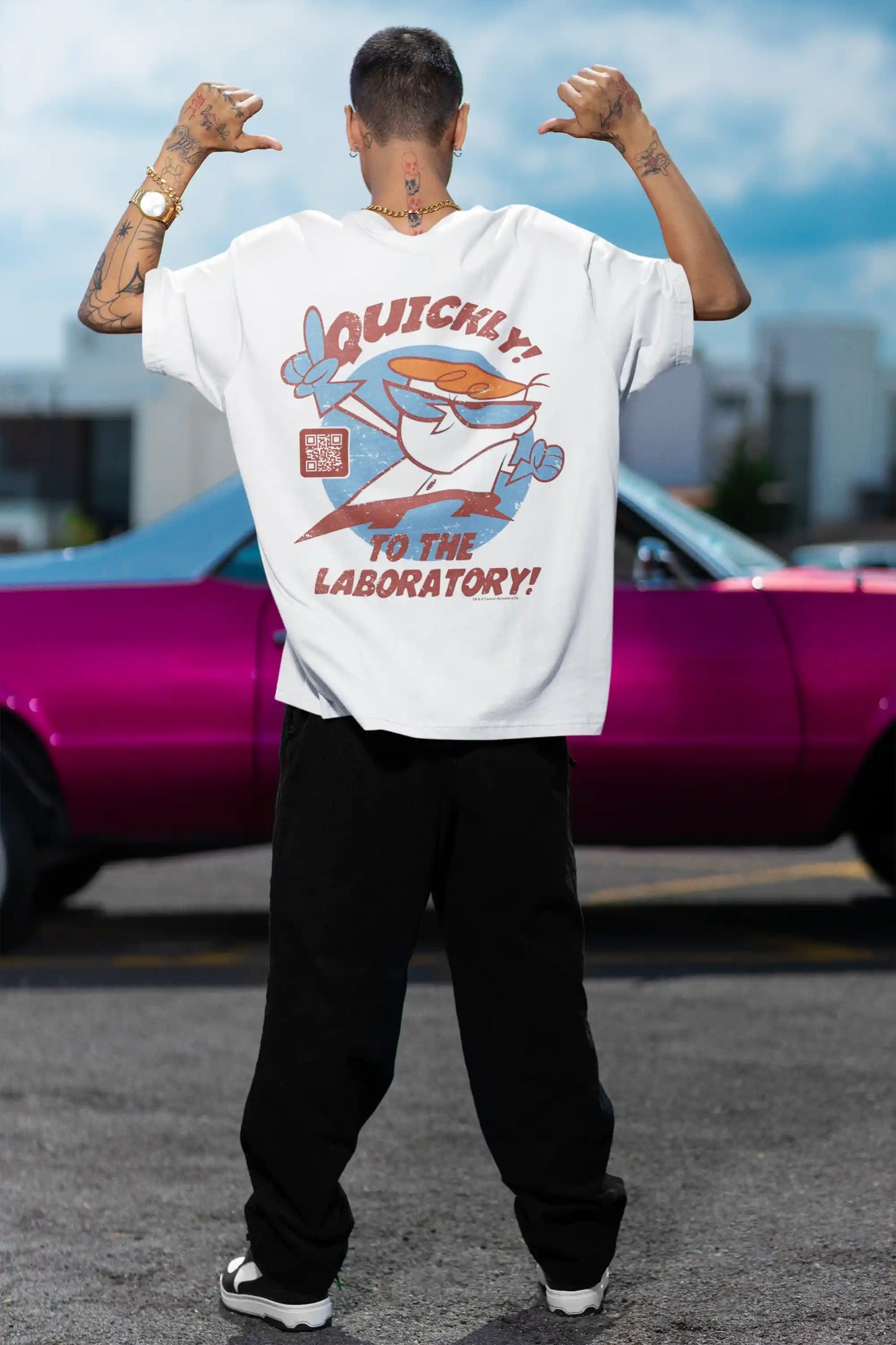 Dexter to the Laboratory White AR Oversized T-shirt