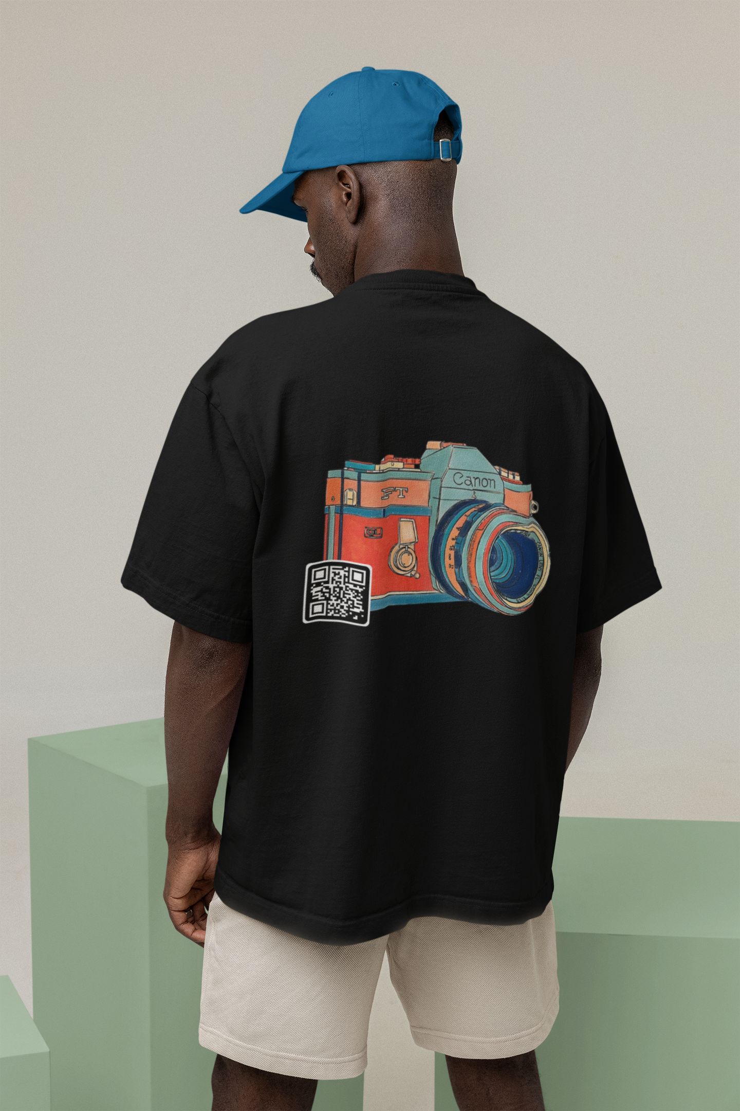 Retro Film Camera Love Black AR Oversized T-shirt
