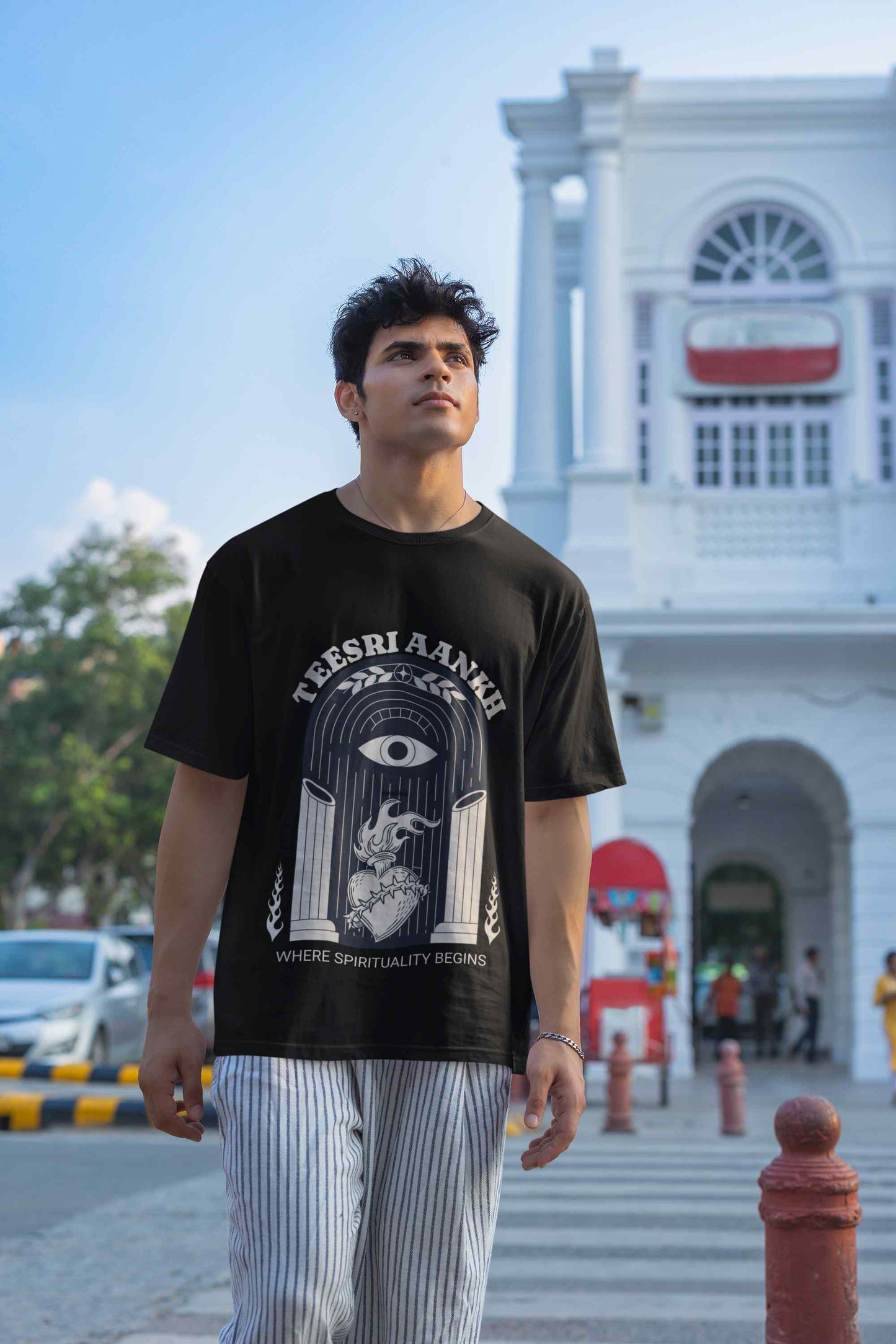 Third Eye Printed Black Oversized Top