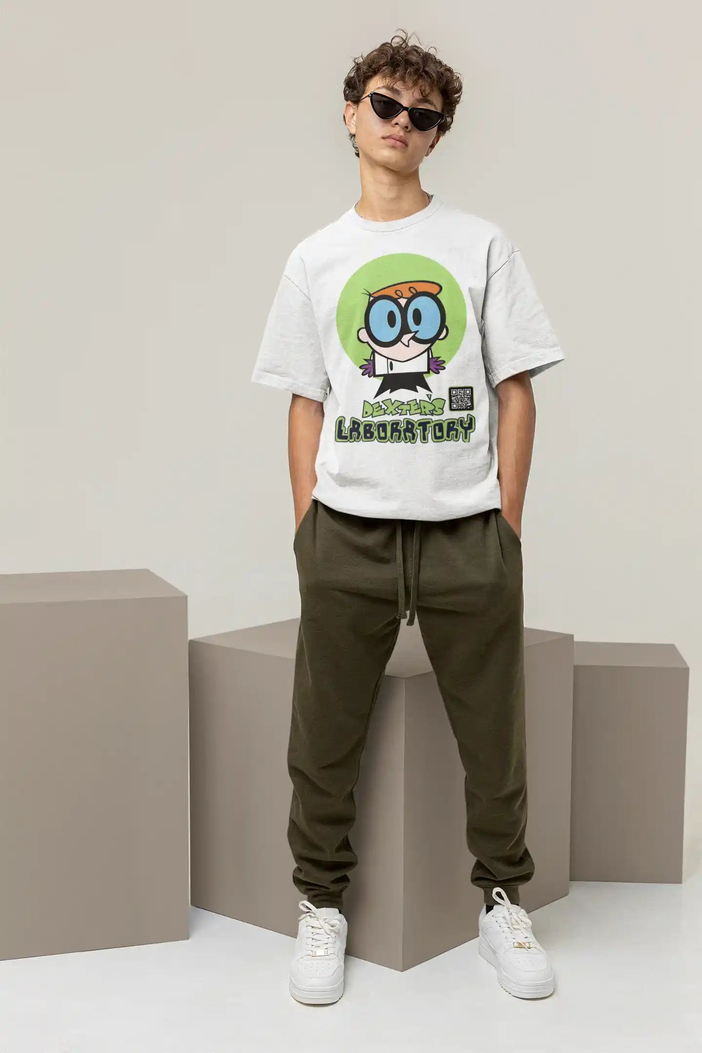 Dexter's Lab Dexter's Laboratory White AR Oversized T-shirt