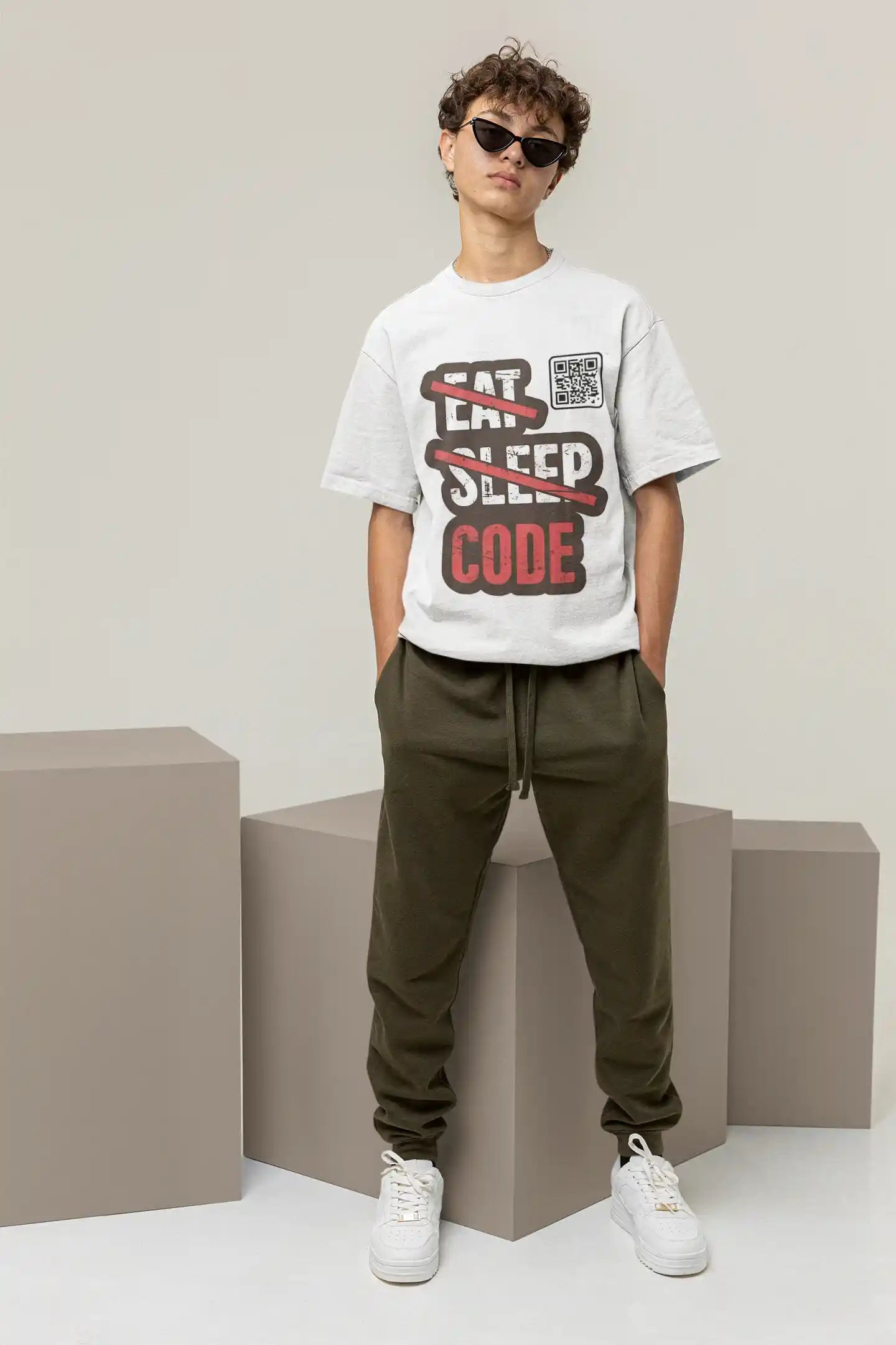 Eat Sleep Code Repeat White AR Oversized T-shirt