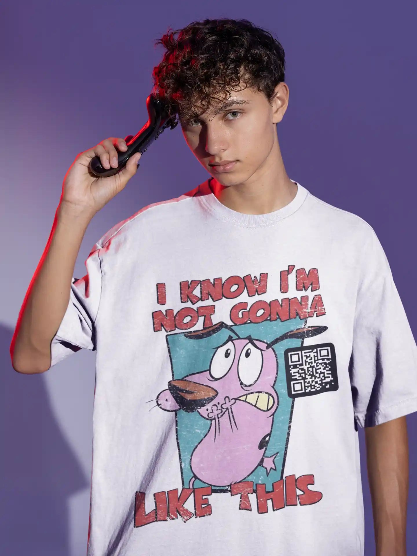 Courage the Cowardly Dog White AR Oversized T-shirt