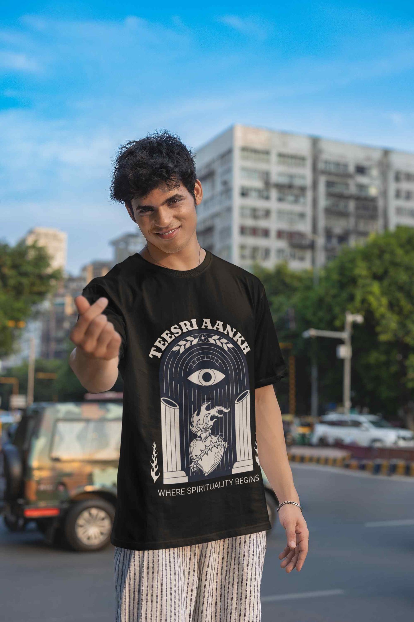 Third Eye Printed Black Oversized Top