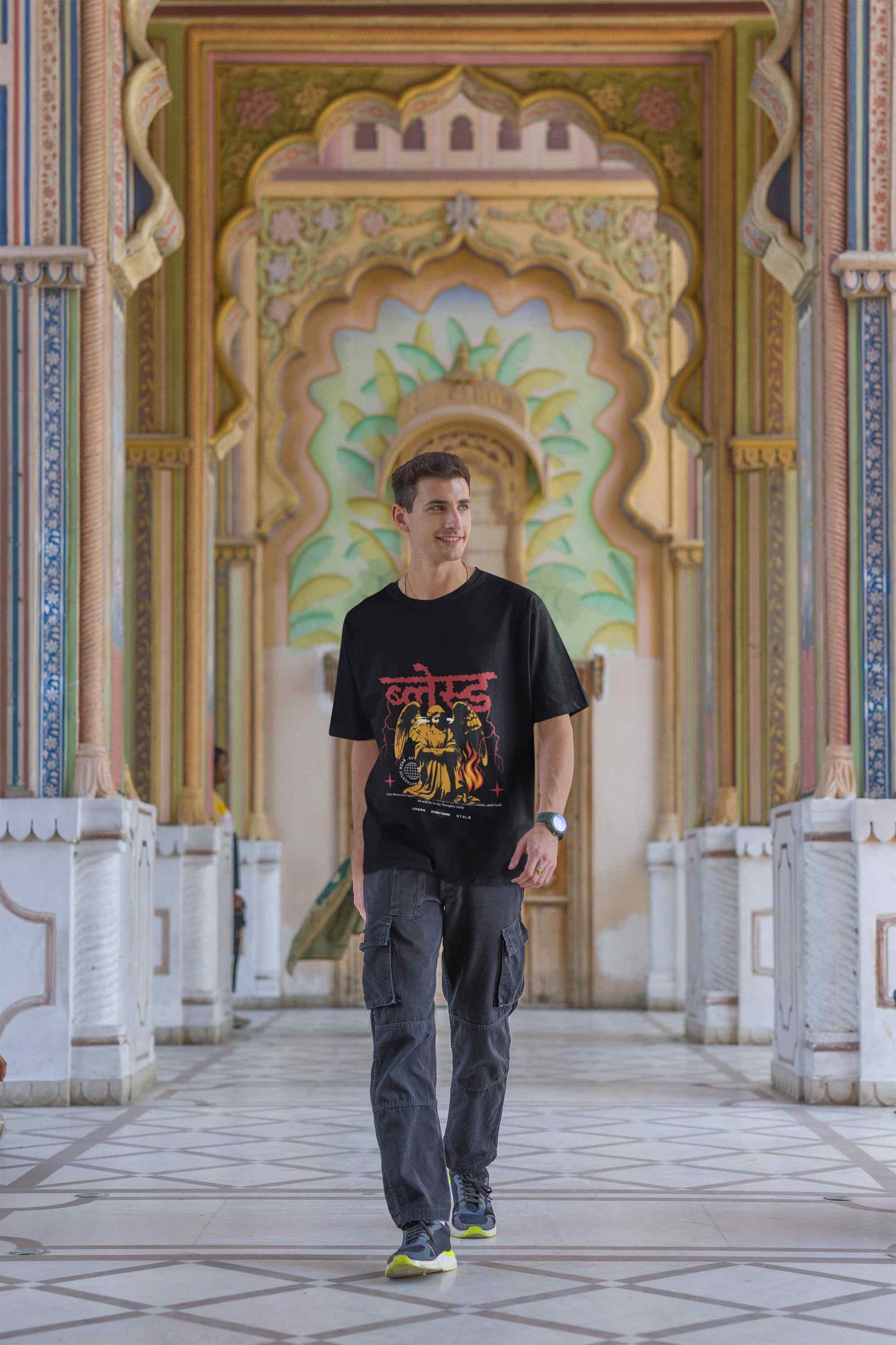 Blessed Print  Black Oversized Top