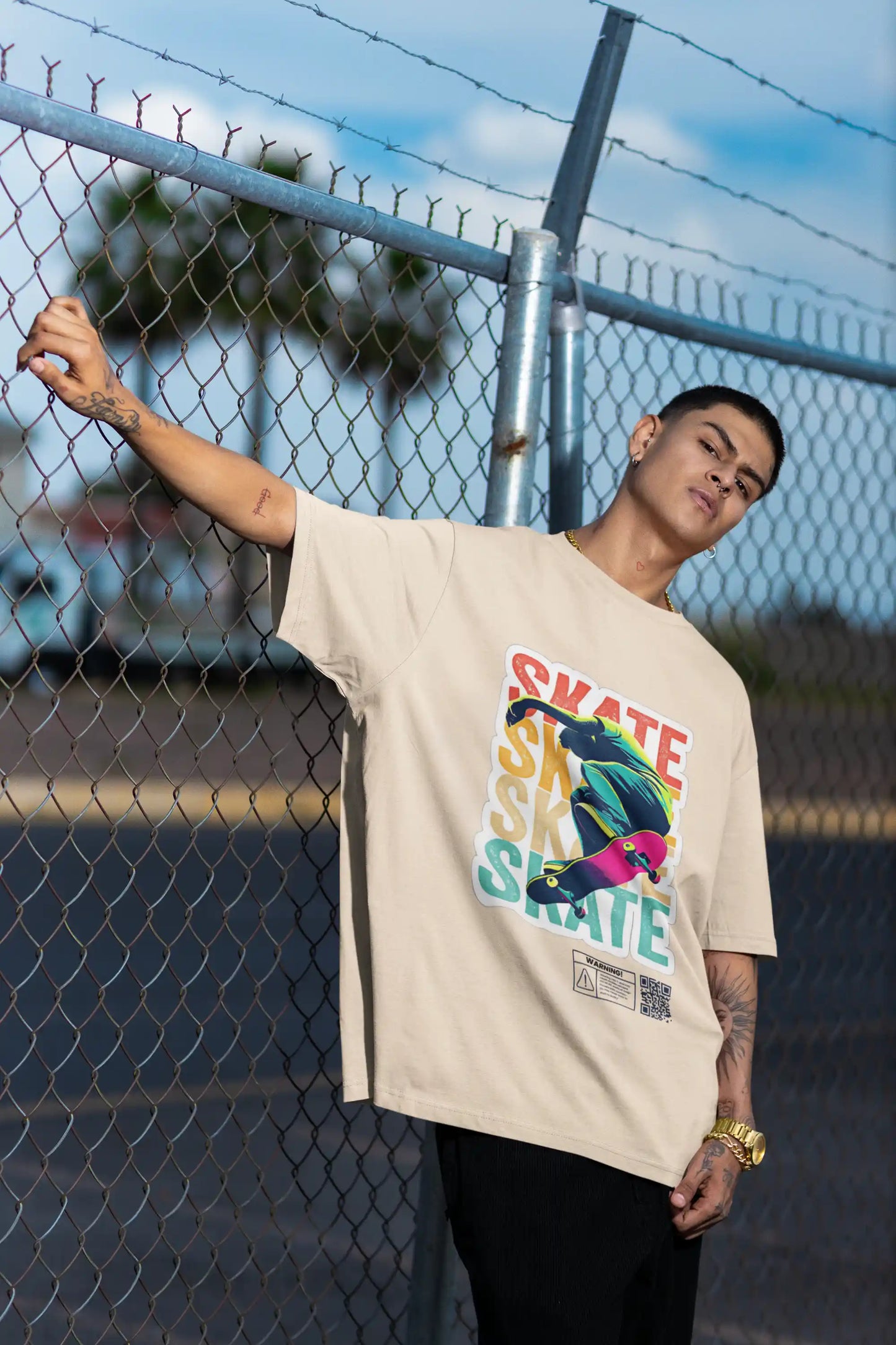 Skateboard Retro Colors Beige AR Oversized T-shirt