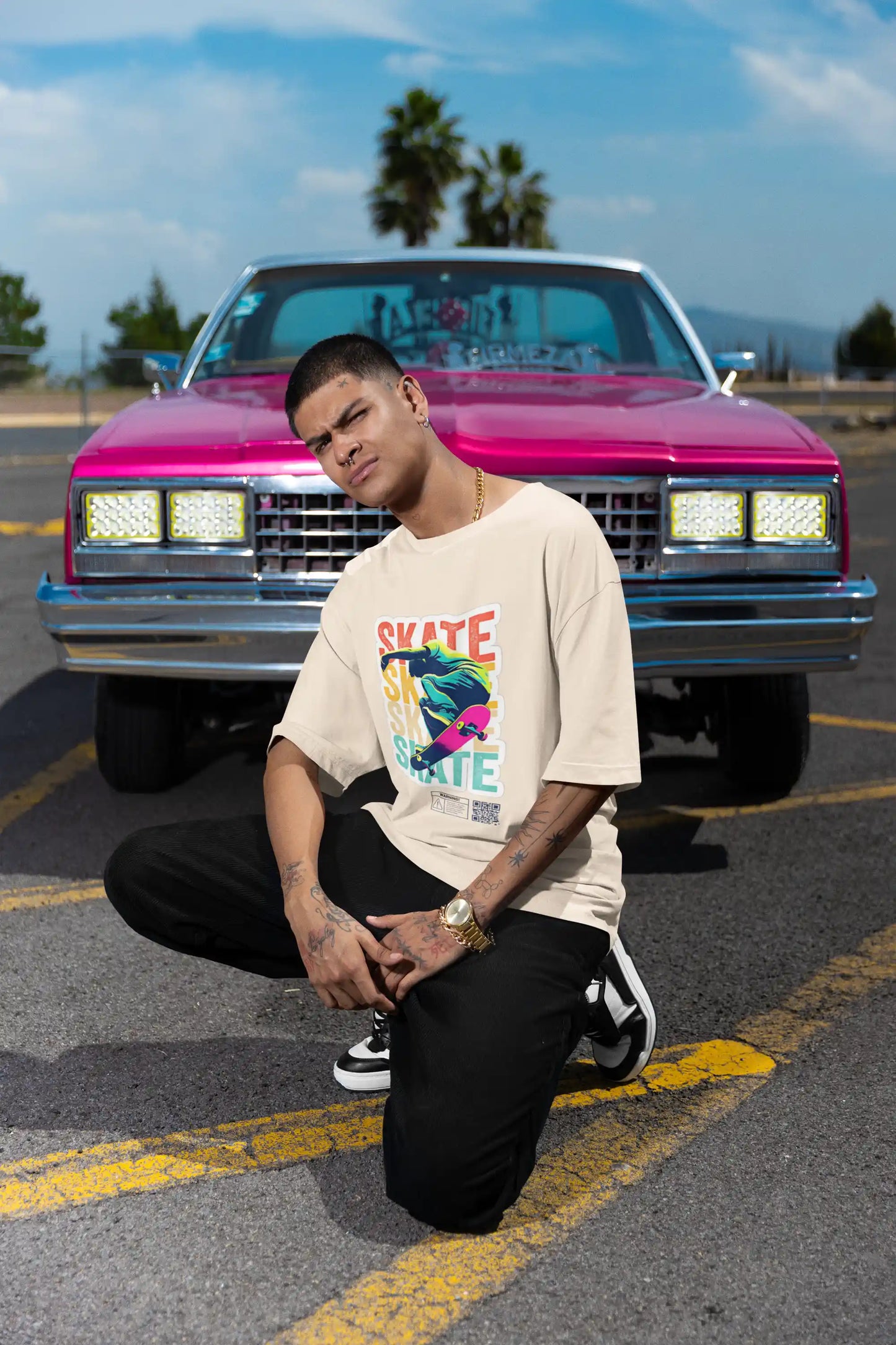 Skateboard Retro Colors Beige AR Oversized T-shirt