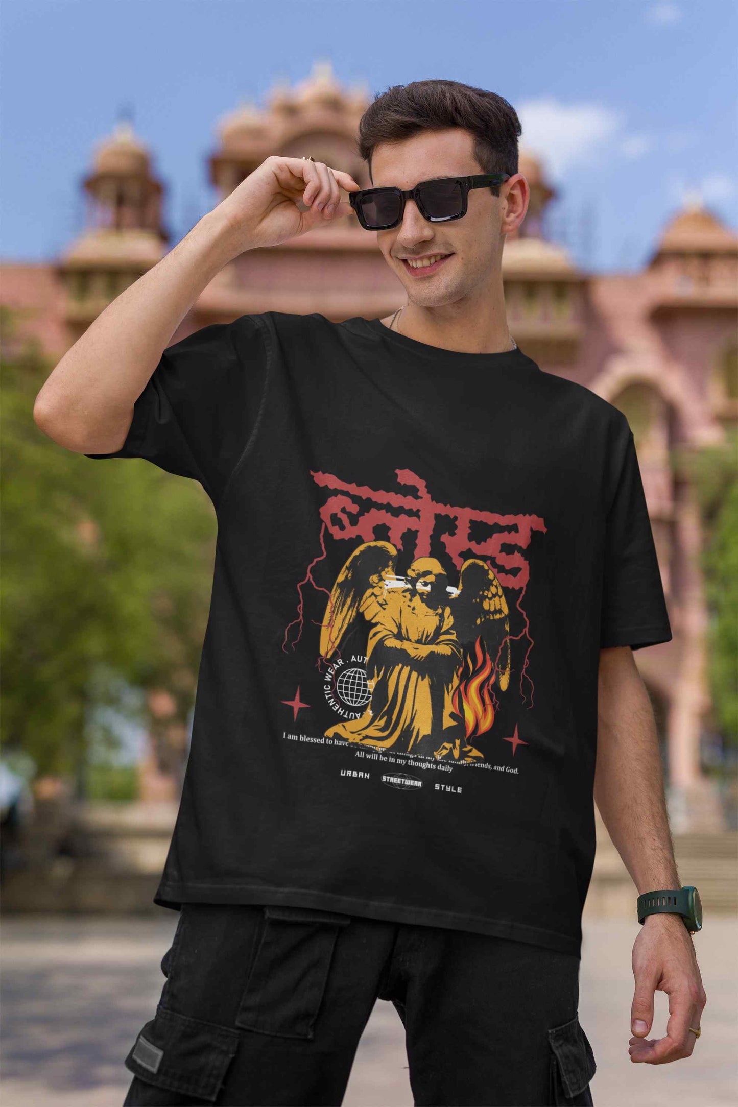 Blessed Print  Black Oversized Top