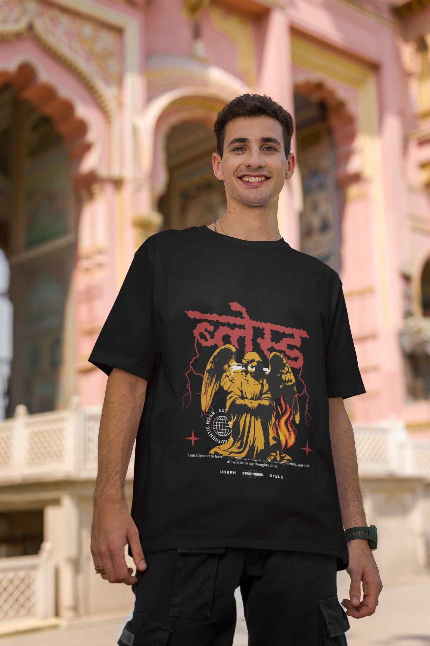 Blessed Print  Black Oversized Top