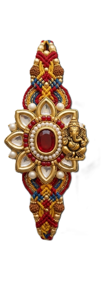 Classic Gold Ganesha Kundan Divine Rakhi