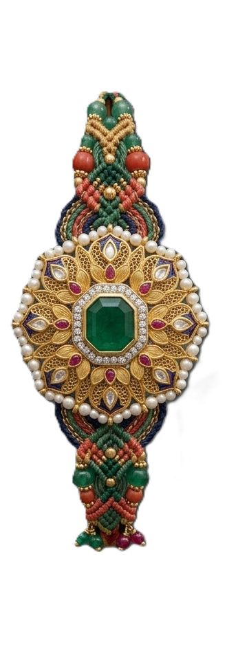 Elegant Pearl Floral Emerald Kundan Rakhi