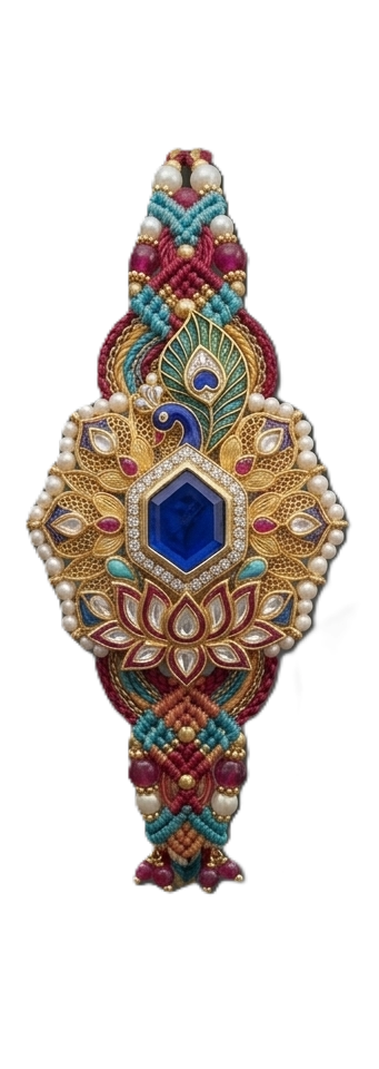 Regal Blue Peacock Kundan Heritage Rakhi