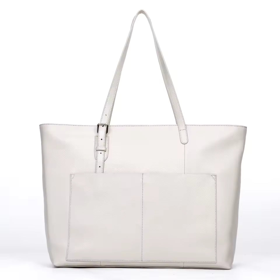 White Color Full Grain Cowhide Leather Tote HandBag