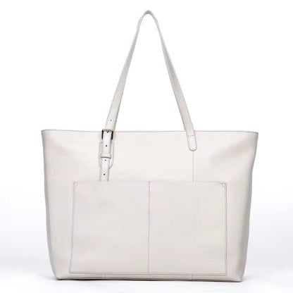 White Color Full Grain Cowhide Leather Tote HandBag
