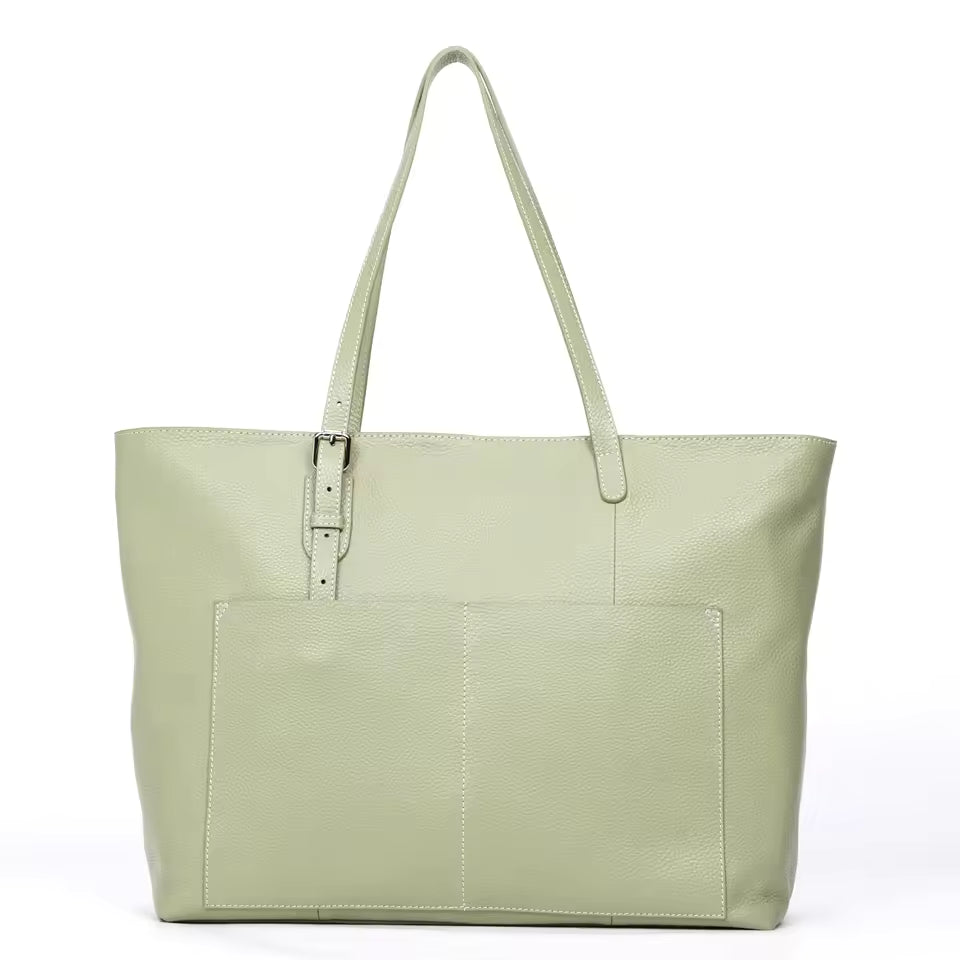 White Color Full Grain Cowhide Leather Tote HandBag