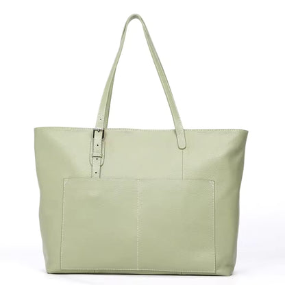White Color Full Grain Cowhide Leather Tote HandBag