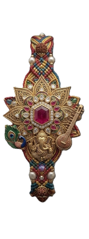 Classic Heritage Gold Ganesha & Peacock Sacred Rakhi