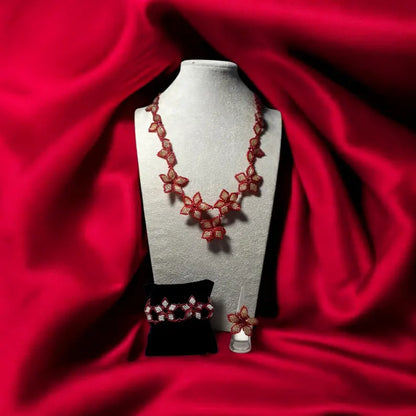 Vintage 80s Hand Beaded - Poinsettias Necklace