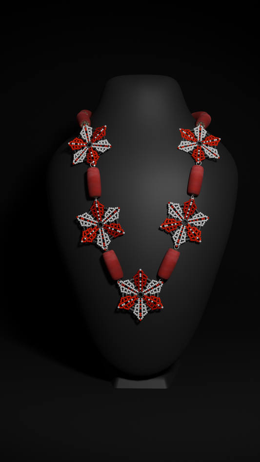 Vintage 80s Hand Beaded - Poinsettias Necklace