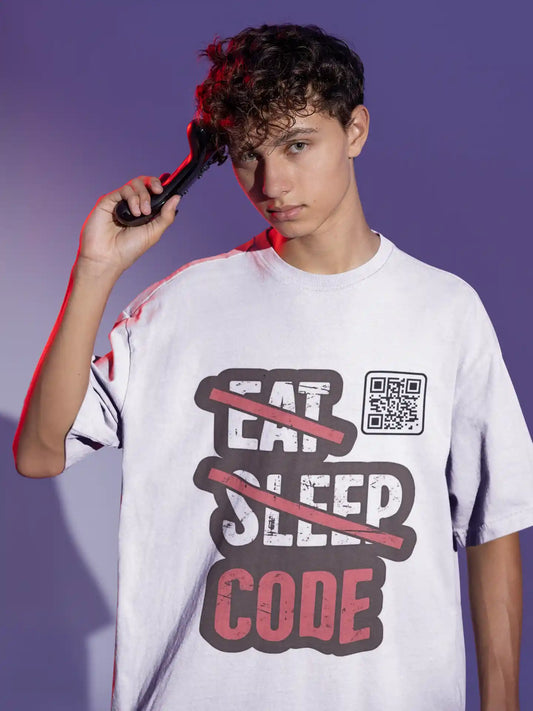 Eat Sleep Code Repeat  White AR Oversized T-shirt