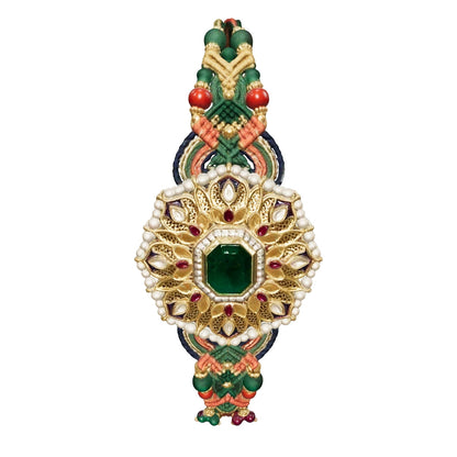Elegant Pearl Floral Emerald Kundan Rakhi