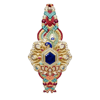 Regal Blue Peacock Kundan Heritage Rakhi